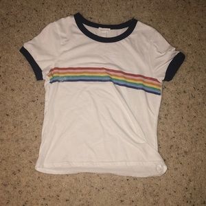 White crop top with a rainbow on it.